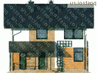 C-100-1P проект двухэтажного коттеджа из пенобетона размером 7 на 9 - вид спереди