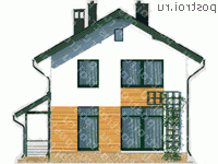 C-100-1P проект двухэтажного коттеджа из пенобетона размером 7 на 9 - вид слева