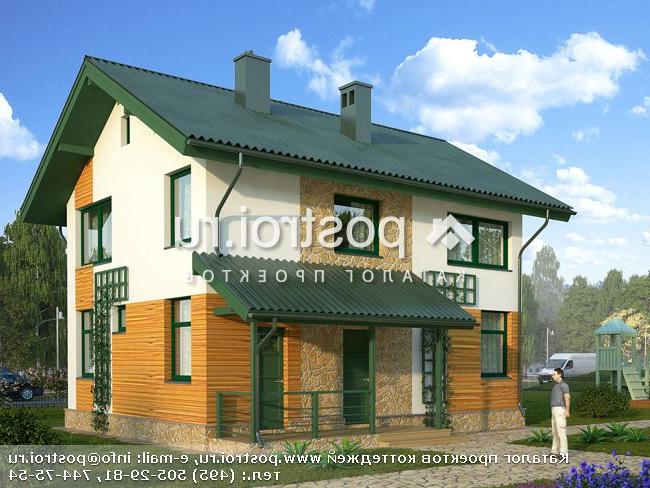 C-100-1P проект двухэтажного коттеджа из пенобетона размером 7 на 9