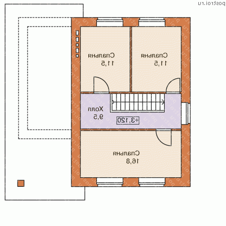 C-116-1P проект двухэтажного коттеджа из пенобетона размером 9 на 9  - 2-й этаж