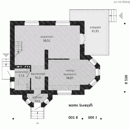 C-129-2P проект двухэтажного дома из газобетона размером 8 на 8  - 1-й этаж