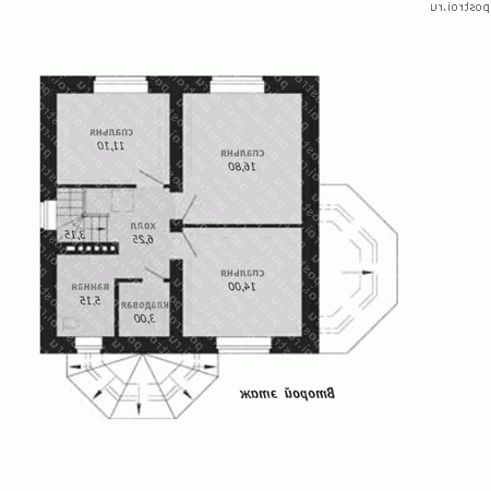 C-129-2P проект двухэтажного дома из газобетона размером 8 на 8  - 2-й этаж