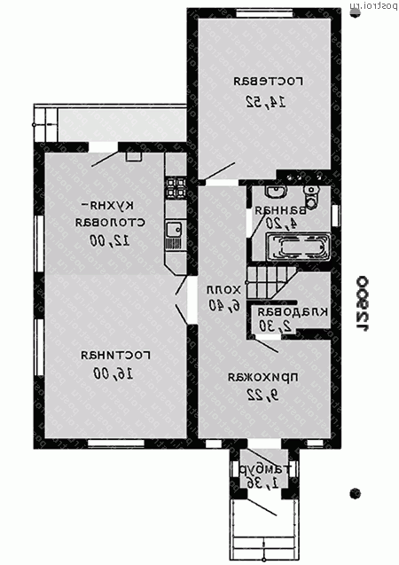 C-132-1P проект одноэтажного коттеджа из газобетона с мансардой размером 13 на 8  - 1-й этаж