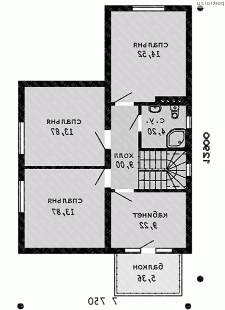 C-132-1P проект одноэтажного коттеджа из газобетона с мансардой размером 13 на 8  - мансарда