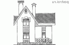 C-132-1P проект одноэтажного коттеджа из газобетона с мансардой размером 13 на 8  - вид сзади
