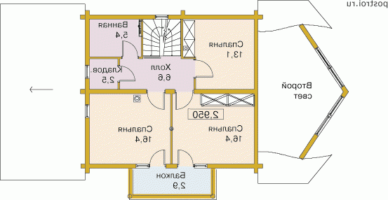 C-148-1D проект одноэтажного деревянного коттеджа из бревна с мансардой и гаражом размером 10 на 14  - мансарда