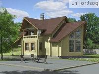 C-148-1D проект одноэтажного деревянного коттеджа из бревна с мансардой и гаражом размером 10 на 14 