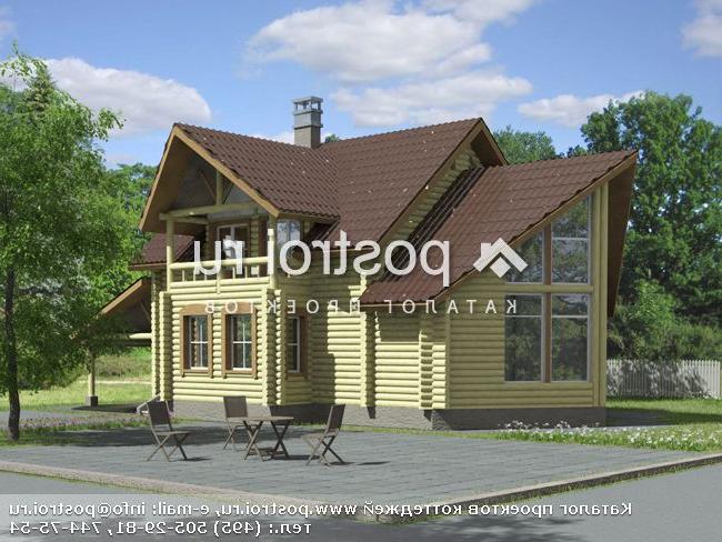 C-148-1D проект одноэтажного деревянного коттеджа из бревна с мансардой и гаражом размером 10 на 14 