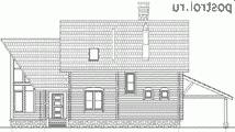 C-148-1D проект одноэтажного деревянного коттеджа из бревна с мансардой и гаражом размером 10 на 14  - вид сзади