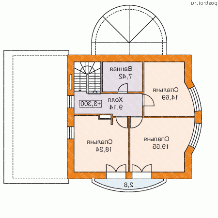 C-166-1P проект двухэтажного дома из пеноблоков с гаражом размером 9 на 13  - 2-й этаж