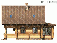 D-081-1D проект одноэтажного деревянного дома из бревна с мансардой размером 7 на 11 - вид слева