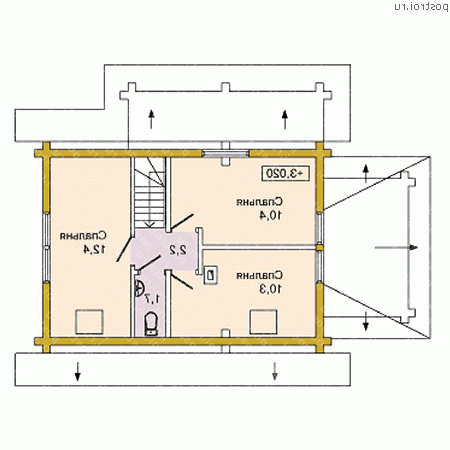 D-081-1D проект одноэтажного деревянного дома из бревна с мансардой размером 7 на 11 - мансарда