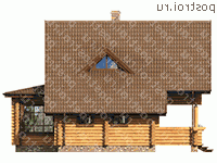 D-081-1D проект одноэтажного деревянного дома из бревна с мансардой размером 7 на 11 - вид справа