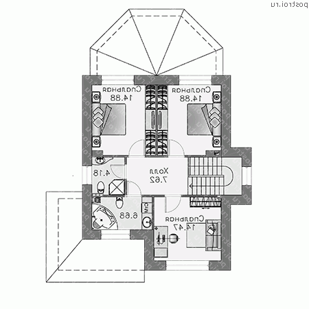 D-143-1P проект двухэтажного дома из газобетона размером 14 на 11  - 2-й этаж