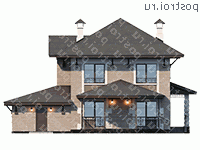 D-143-2P проект двухэтажного дома из пеноблоков с гаражом размером 14 на 14  - вид сзади