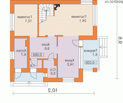 D-150-1P проект одноэтажного коттеджа из пеноблоков с мансардой размером 10 на 10  - 1-й этаж
