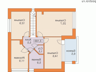 D-150-1P проект одноэтажного коттеджа из пеноблоков с мансардой размером 10 на 10  - мансарда