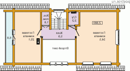 D-156-1D проект одноэтажного деревянного коттеджа из бревна с мансардой размером 7 на 14  - мансарда