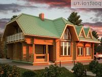 D-156-1D проект одноэтажного деревянного коттеджа из бревна с мансардой размером 7 на 14 