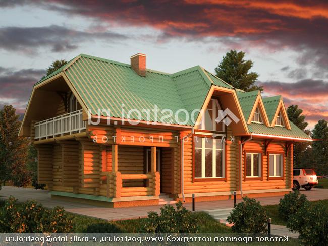D-156-1D проект одноэтажного деревянного коттеджа из бревна с мансардой размером 7 на 14 