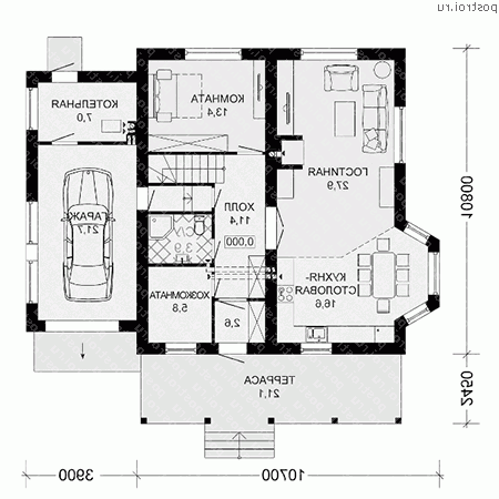 D-165-4P проект двухэтажного коттеджа из пенобетона с гаражом размером 11 на 15 - 1-й этаж D-165-4P проект двухэтажного коттеджа из пенобетона с гаражом размером 11 на 15 - 1-й этаж