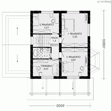 D-165-4P проект двухэтажного коттеджа из пенобетона с гаражом размером 11 на 15 - 2-й этаж D-165-4P проект двухэтажного коттеджа из пенобетона с гаражом размером 11 на 15 - 2-й этаж