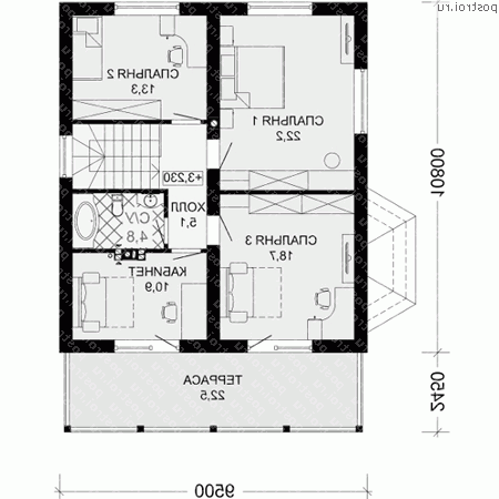D-165-5P проект двухэтажного дома из пеноблоков размером 11 на 11  - 2-й этаж