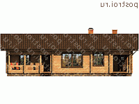 E-105-1D проект одноэтажного деревянного коттеджа из бревна размером 16 на 8  - вид спереди