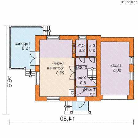 E-125-1P проект двухэтажного коттеджа из газобетона с гаражом размером 10 на 14  - 1-й этаж