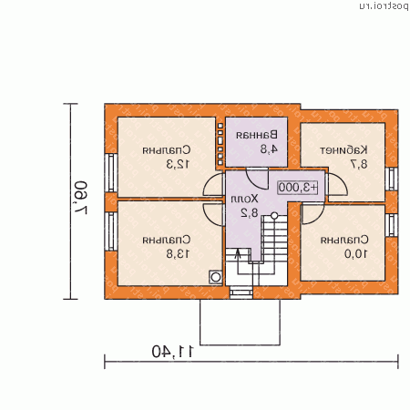 E-125-1P проект двухэтажного коттеджа из газобетона с гаражом размером 10 на 14  - 2-й этаж
