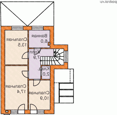 E-129-1P проект двухэтажного коттеджа из газобетона размером 14 на 8  - 2-й этаж