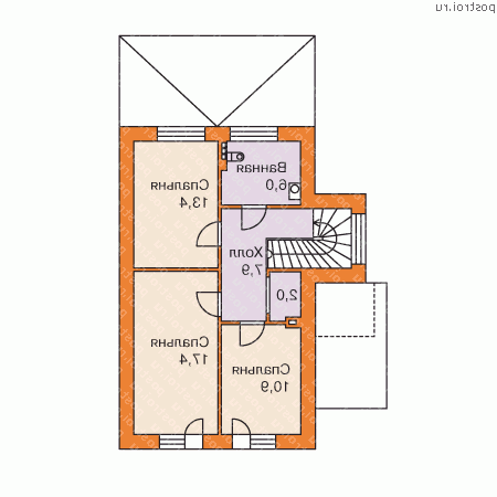 E-129-2P проект двухэтажного коттеджа из газобетона размером 14 на 8  - 2-й этаж