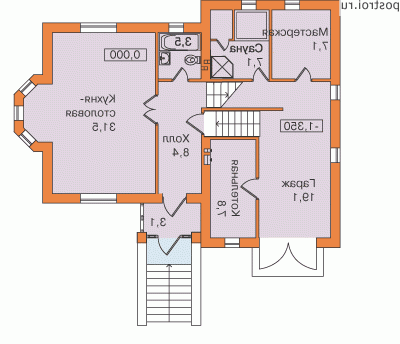 E-174-1P проект двухэтажного дома из пеноблоков с гаражом размером 10 на 13  - 1-й этаж