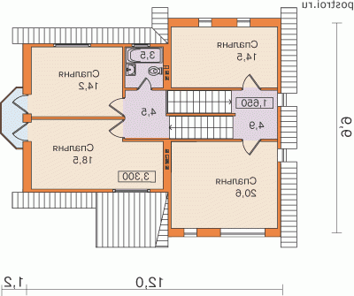 E-174-1P проект двухэтажного дома из пеноблоков с гаражом размером 10 на 13  - 2-й этаж