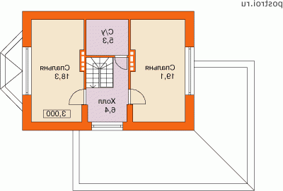 E-175-1K проект двухэтажного дома из кирпича с цоколем размером 9 на 9  - 2-й этаж