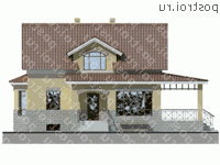 E-175-1K проект двухэтажного дома из кирпича с цоколем размером 9 на 9  - вид спереди