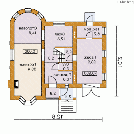 E-177-1P проект двухэтажного дома из пеноблоков с гаражом размером 10 на 13  - 1-й этаж