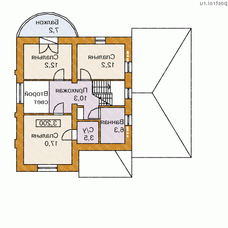 E-177-1P проект двухэтажного дома из пеноблоков с гаражом размером 10 на 13  - 2-й этаж