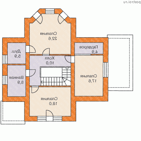 E-193-1P проект двухэтажного коттеджа из пенобетона размером 12 на 12 - 2-й этаж E-193-1P проект двухэтажного коттеджа из пенобетона размером 12 на 12 - 2-й этаж
