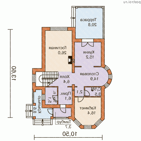 E-205-1P проект двухэтажного дома из пенобетона размером 14 на 11  - 1-й этаж