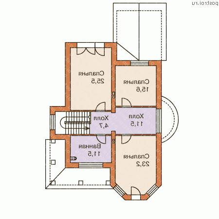 E-205-1P проект двухэтажного дома из пенобетона размером 14 на 11  - 2-й этаж