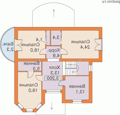 E-230-1P проект двухэтажного дома из газобетона размером 14 на 12  - 2-й этаж