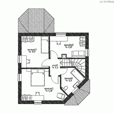 F-093-1P проект двухэтажного коттеджа из пенобетона размером 8 на 8  - 2-й этаж