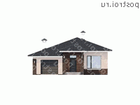 F-128-1P проект одноэтажного коттеджа из газобетона с гаражом размером 11 на 19  - вид спереди