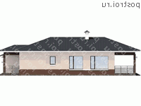 F-128-1P проект одноэтажного коттеджа из газобетона с гаражом размером 11 на 19  - вид слева