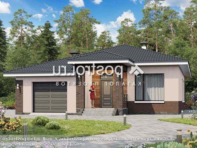F-128-1P проект одноэтажного коттеджа из газобетона с гаражом размером 11 на 19 