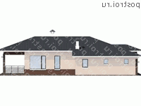 F-128-1P проект одноэтажного коттеджа из газобетона с гаражом размером 11 на 19  - вид справа