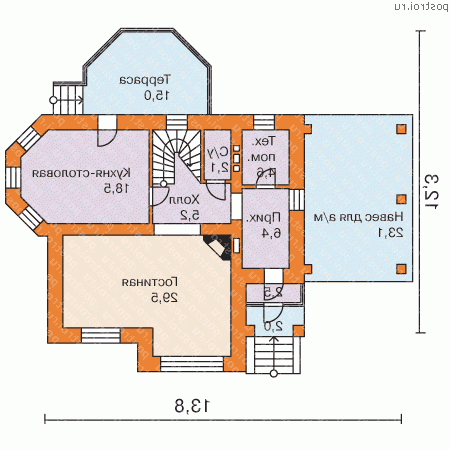 F-133-1P проект двухэтажного дома из газобетона с гаражом размером 12 на 14 - 1-й этаж