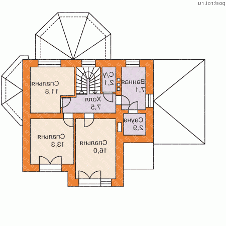 F-133-1P проект двухэтажного дома из газобетона с гаражом размером 12 на 14 - 2-й этаж