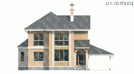 F-133-1P проект двухэтажного дома из газобетона с гаражом размером 12 на 14 - вид спереди